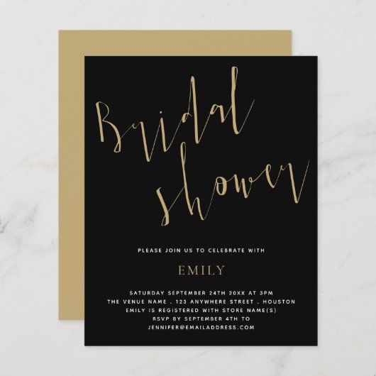 Papier Fête des mariées de script budget Gold Black Invit (Devant / Derrière)