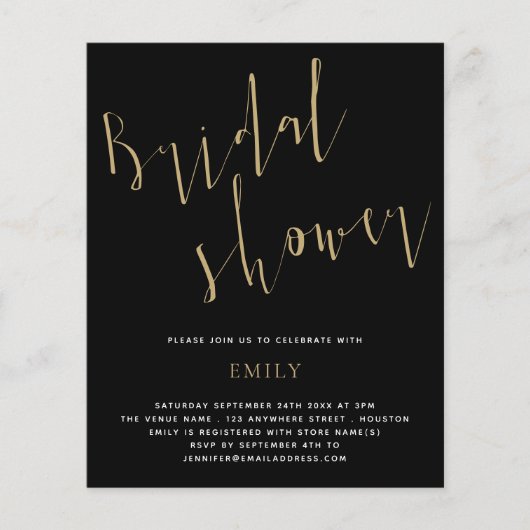 Papier Fête des mariées de script budget Gold Black Invit (Devant)