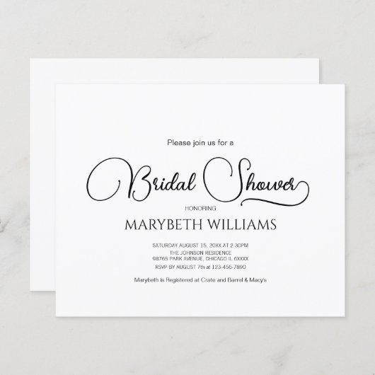 Papier Fête des mariées de script simple et élégant du bu (Devant / Derrière)