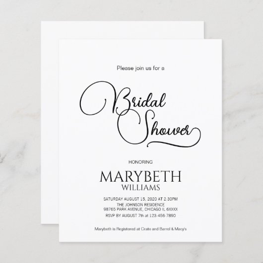 Papier Fête des mariées de script simple et élégant du bu (Devant / Derrière)