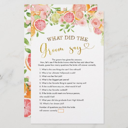 Papier Fête des mariées des agrumes de pamplemousse (Devant / Derrière)