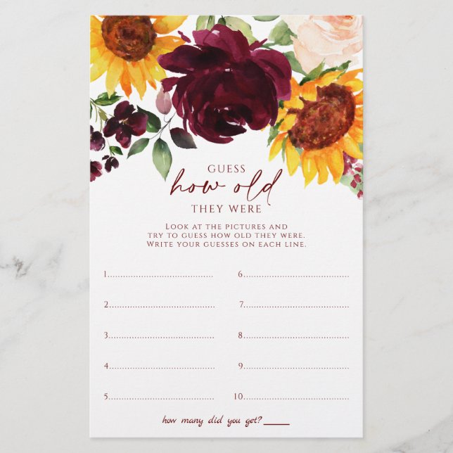 Papier Fête des mariées Des Fleurs De Soleil Jeu Quel Âge (Devant)