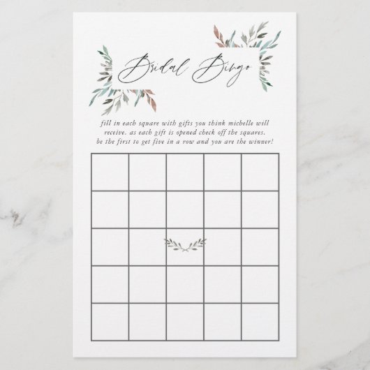 Papier Fête des mariées d'hiver rustique verdure Bingo (Devant)