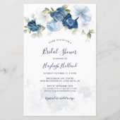 Papier Fête des mariées Dusty Blue Floral Script Invitati (Devant)