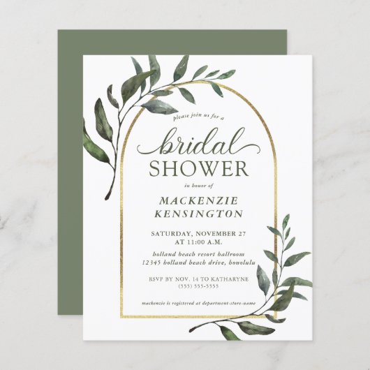 Papier Fête des mariées Elegant Eucalyptus Gold Arch budg (Devant / Derrière)