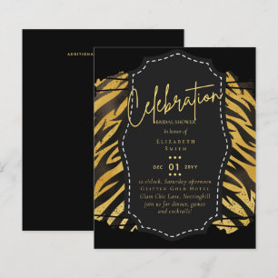 Papier Fête des mariées en or noir brillant Invitations