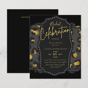 Papier Fête des mariées en or noir brillant Invitations