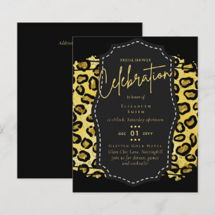 Papier Fête des mariées en or noir brillant Invitations