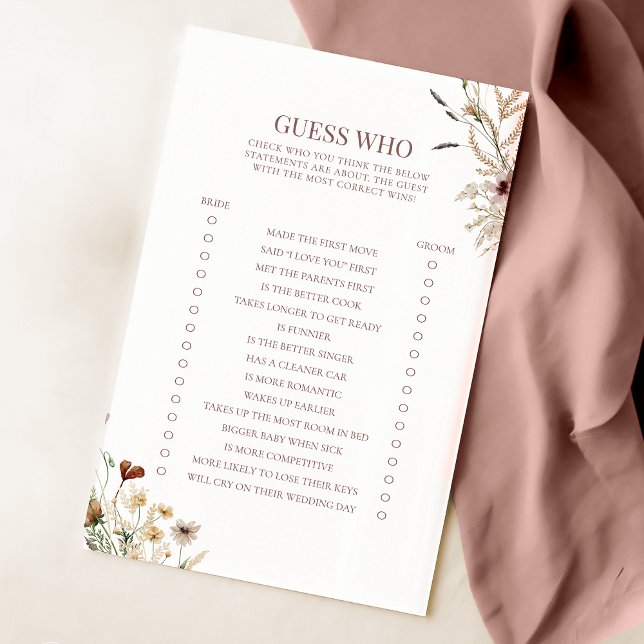 Papier Fête des mariées Fleur sauvage Aquarelle Devinez Q (Créateur téléchargé)