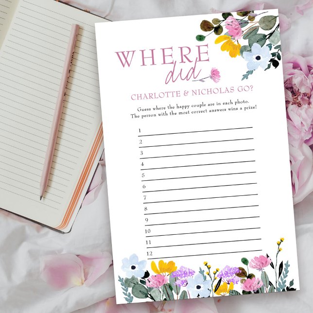 Papier Fête des mariées fleur sauvage Jeu Où Sont-Ils All (Where did they go? Game answer card from my Wildflower Lawn Collection.
)
