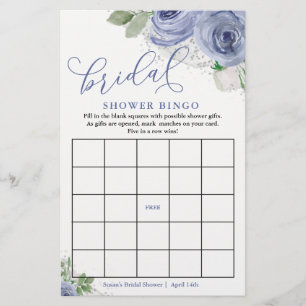 Papier Fête des mariées Florale Bleue & Argent Bingo Cart
