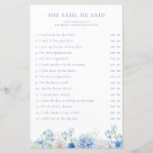 Papier Fête des mariées Florale Bleue Elle Dit Qu'Il A Di (Devant)