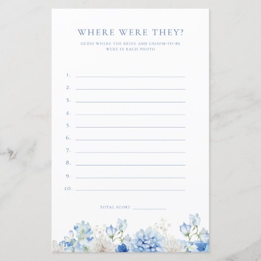 Papier Fête des mariées Florale Bleue Où Étaient-Ils (Devant)