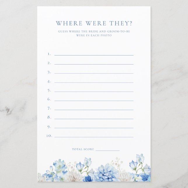 Papier Fête des mariées Florale Bleue Où Étaient-Ils (Devant)