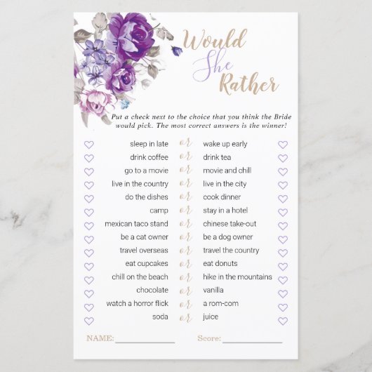 Papier Fête des mariées Florale Pourpre Voudrait-Elle Plu (Devant)