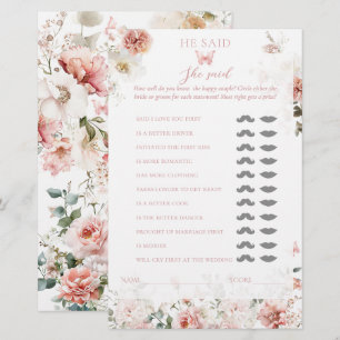 Papier Fête des mariées Florale rose Il a dit, Elle a dit