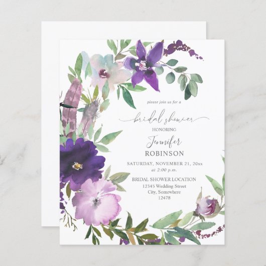 Papier Fête des mariées florale violet violet de lavande  (Devant / Derrière)