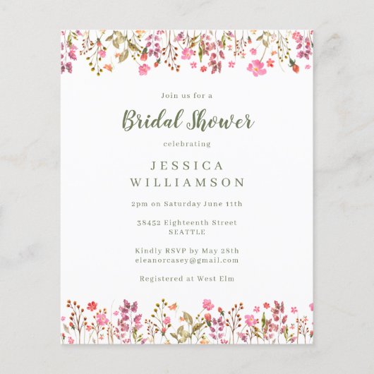 Papier Fête des mariées frontalière Fleur sauvage rose bu (Devant)