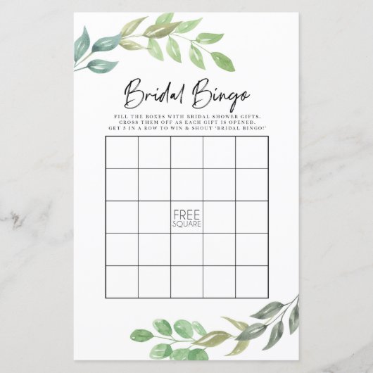 Papier Fête des mariées Games Bingo Jeu Mariage Vert (Devant)