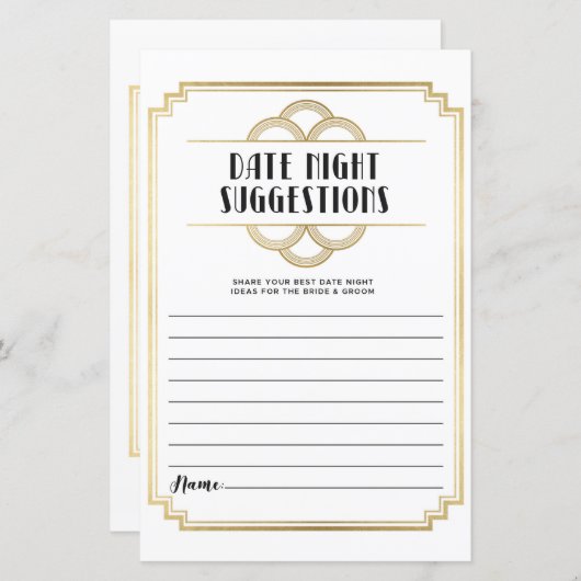 Papier Fête des mariées Jeu Date Nuit Suggestions Art Déc (Devant / Derrière)