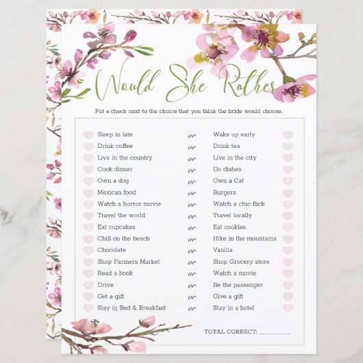 Papier Fête des mariées Jeu Elle Préférerait Cherry Bloss (Devant / Derrière)