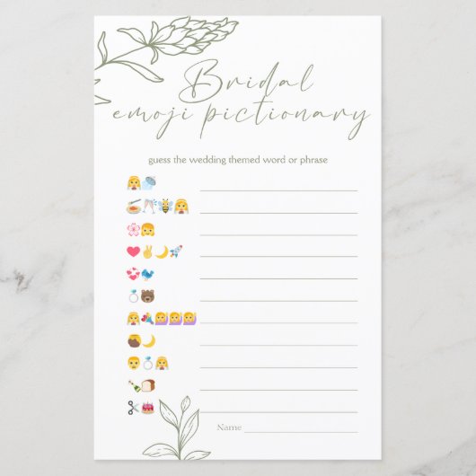 Papier Fête des mariées Jeu Emoji Pictionary Sage Boho (Devant)