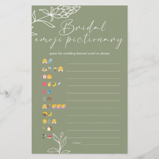 Papier Fête des mariées Jeu Emoji Pictionary Sage Green (Devant)