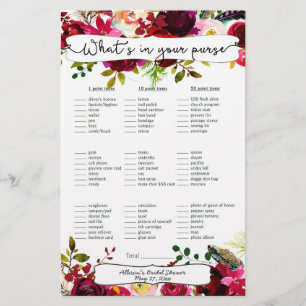 Papier Fête des mariées Jeu sac / bingo, bordeaux floral