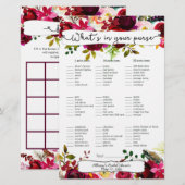 Papier Fête des mariées Jeu sac / bingo, bordeaux floral (Devant / Derrière)