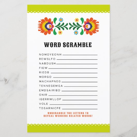 Papier Fête des mariées Jeux Word Scramble Jeu Fiesta (Devant)