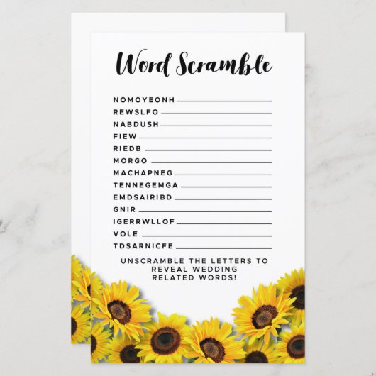 Papier Fête des mariées Jeux Word Scramble Jeu tournesol (Devant / Derrière)