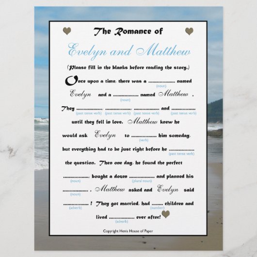 Papier Fête des mariées Mariage Libs Jeu - Plage (Devant)