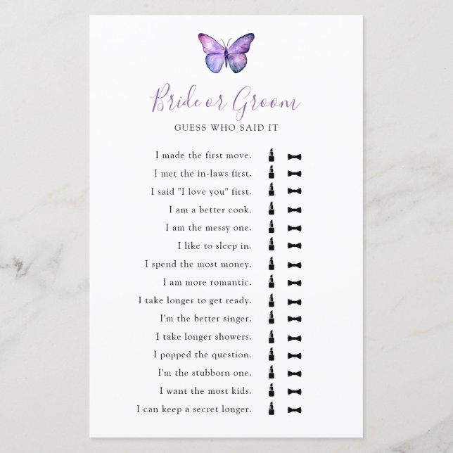 Papier Fête des mariées papillon Devine qui l'a dit (Devant)