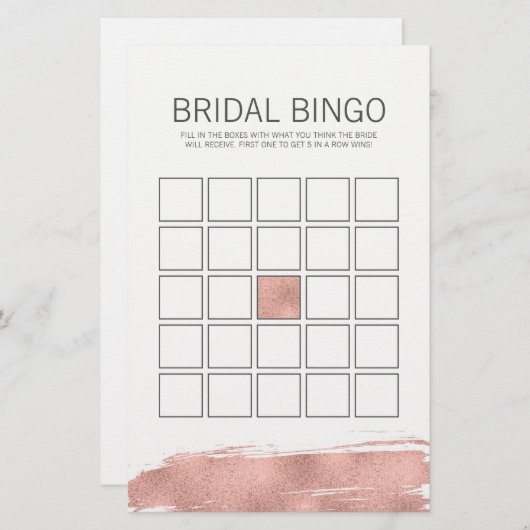 Papier Fête des mariées rose Gold Brushstroke Bingo Jeu (Devant / Derrière)