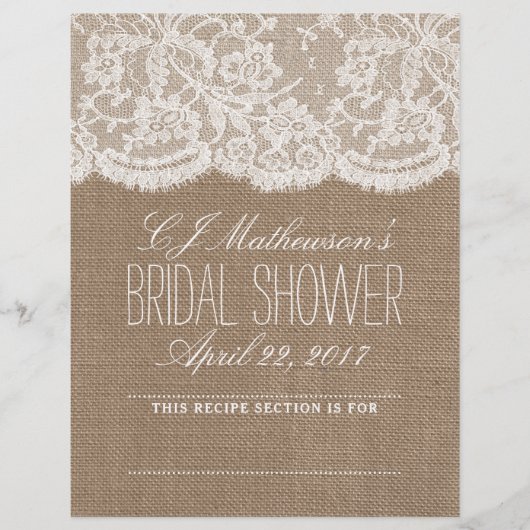 Papier Fête des mariées Rustique Burlap & dentelle Recett (Devant)