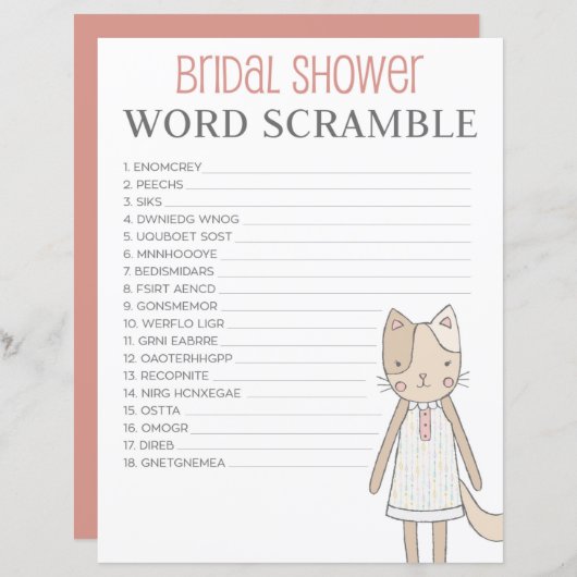 Papier Fête des mariées Word Scramble Jeu Obtenir Meowig (Devant / Derrière)