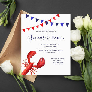 Papier Fête d'été homard rouge bleu budget invitation