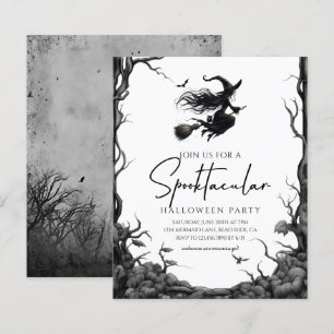 Papier Fête d'Halloween moderne Invitation noire et blanc