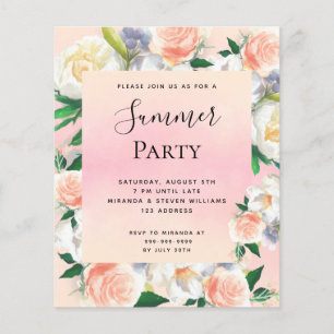 Papier Fête estivale rose floral rose invitation
