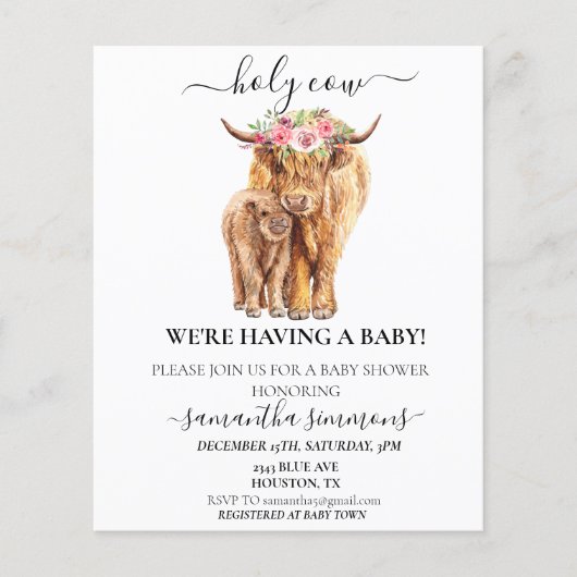 Papier Fête Prénatale de Veau des Highlands Sainte Vache (Devant)