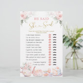 Papier Fête Rose Florale Du Thé Nuptial Il A Dit Qu'Elle (Debout devant)