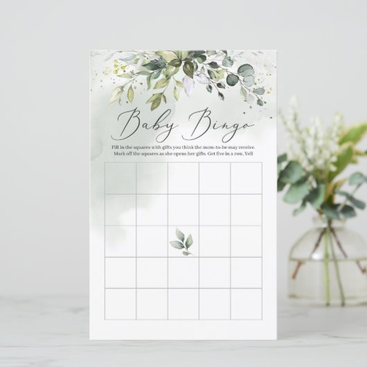 Papier Feuillage vert eucalyptus boho jeu de bingo bébé (Debout devant)