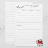 Papier Feuillet de recettes Floral Bourgogne Holly Holida (Devant / Derrière)