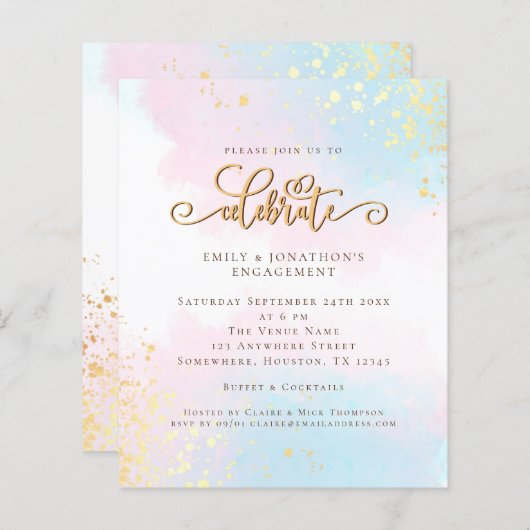 Papier Fiançailles de script couleur bleu rose du budget (Devant / Derrière)