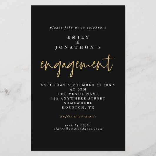 Papier Fiançailles de script d'or noir simple Budget (Devant)