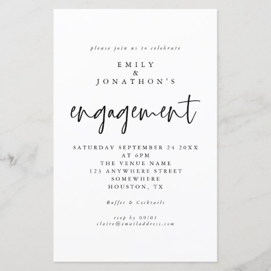 Papier Fiançailles de script noir simple Budget (Devant)