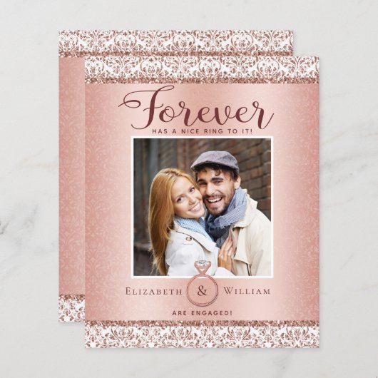 Papier Fiançailles photo budget Faire-part Rose or (Devant / Derrière)