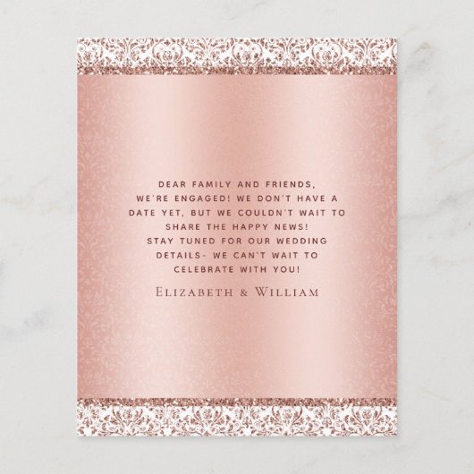 Papier Fiançailles photo budget Faire-part Rose or (Dos)