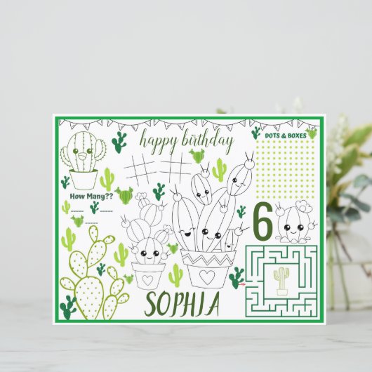 Papier Fiche d'activité Cactus, sets de table Cactus (Debout devant)