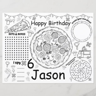 Papier Fiche d'activité d'anniversaire de pizza, sets de 